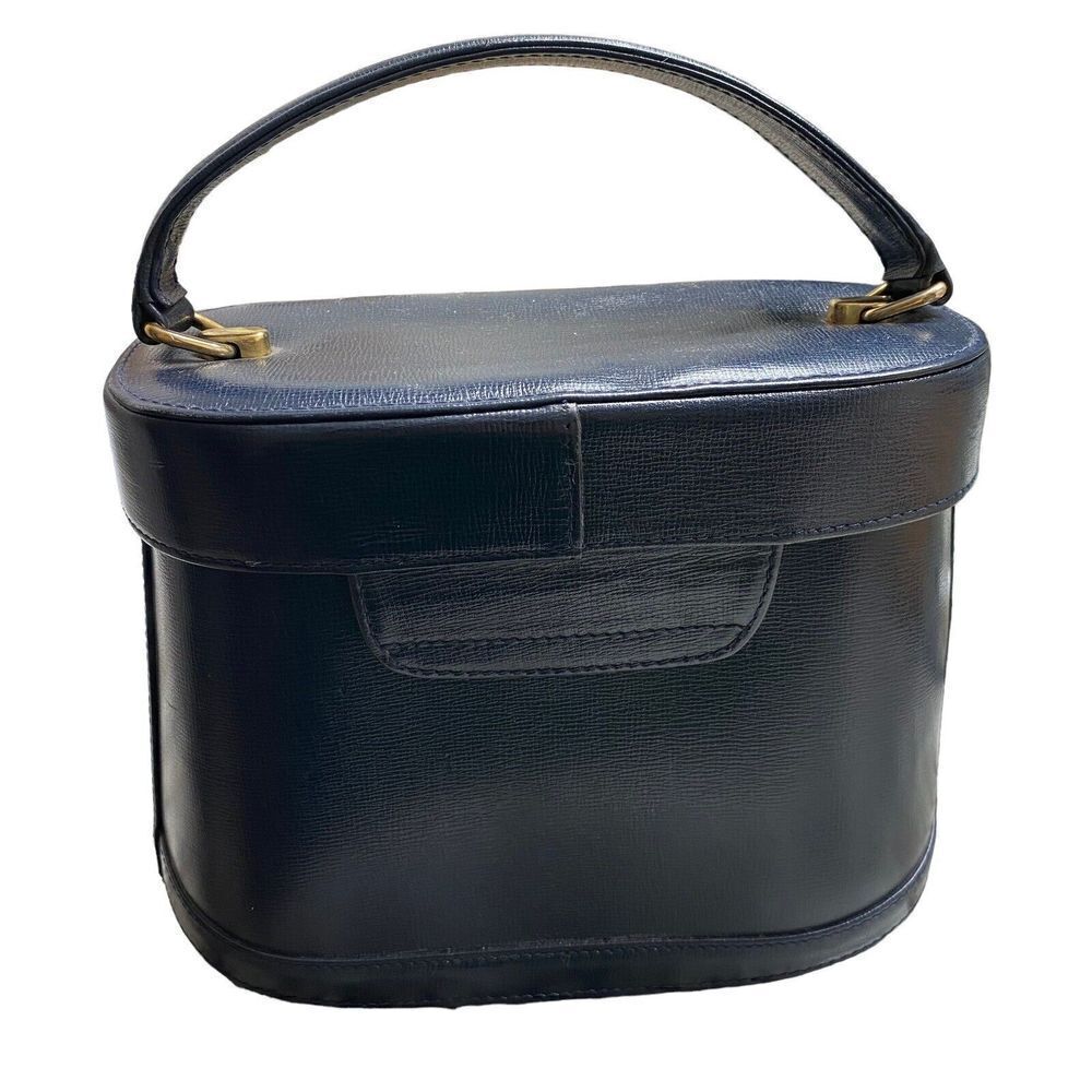 Mark Cross Vintage 1980s Benchley Bag Purse Handbag Navy Blue Leather NO KEY - Picture 2 of 11